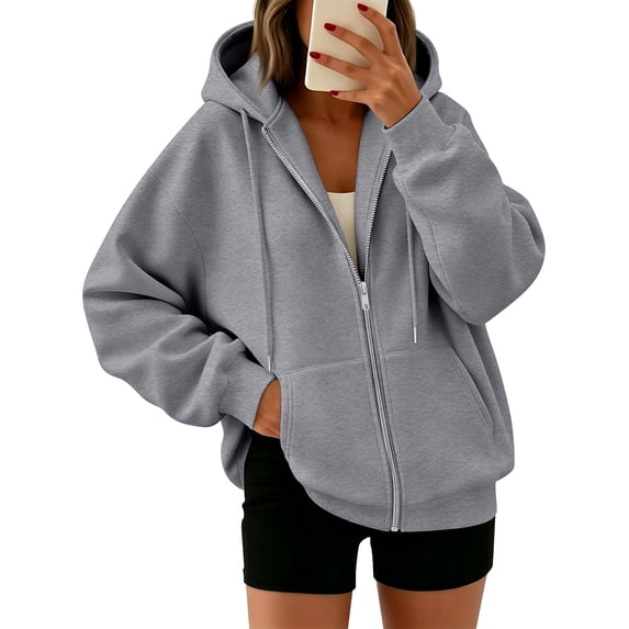 ASDFVBKG Sweatshirts For Women Loose Fit Zipper Sweatshirt Fall Fashion Outfits Trendy Winter Fleece Clothes Dark Gray M