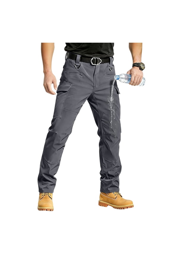 Tactical Work Cargo Hiking Mens Pants Fashion Waterproof Military Combat Ripstop Stretch Pant with Multi-Pockets Loose Fit Lightweight Solid Color Pants Gray S