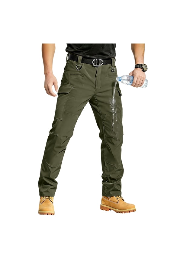 Tactical Work Cargo Hiking Mens Pants Trendy Water Resistant Military Combat Ripstop Stretch Pants with Multi-Pockets Loose Fit Lightweight Solid Color Pant Army Green 2XL