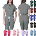 thumbnail image 1 of ASDFVBKG Uniforms Scrubs Set for Women Round Neck Snap Front Short Sleeve Jogger Suits with Pockets Stretch Top & Pants 2025 Nurse Uniform Casual Workwear Sets Gray 2XL, 1 of 5