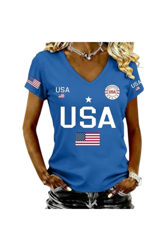 Usa Flag Shirts for Women: Usa Flag 1776 Patriotic Shirts Short Sleeve Usa Graphic Shirts Blue S