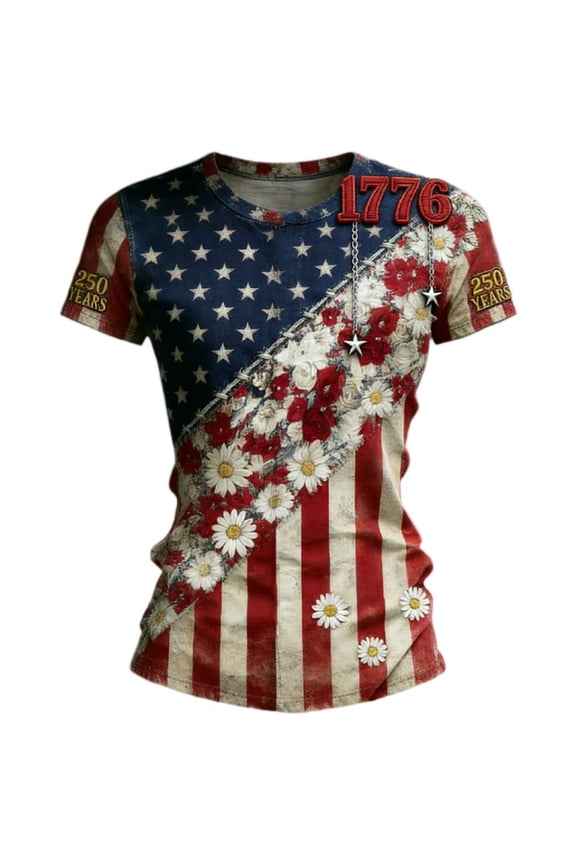Usa Shirt for Women Vintage American Flag Graphic T-Shirt Short Sleeve Summer Memorial Day Blouse Tops Blue XL