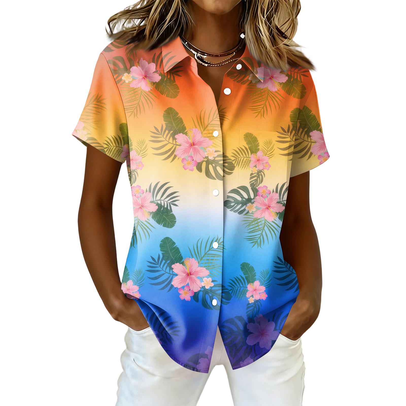 ASDFVBKG V Neck Hawaiian T Shirts for Women Dressy Cute Short Sleeve V ...