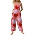 thumbnail image 1 of ASDFVBKG Valentine's Day Jumpsuit Women Dressy One Piece Button Jumpsuits with Pocket Wide Leg Onesie Heart Graphic Classic Overalls Loose Fit Outfits Watermelon Red L, 1 of 5