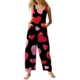 thumbnail image 1 of ASDFVBKG Valentine's Day Women's Jumpsuits Trendy One Piece Button Jumpsuits Pockets Wide Leg Onesie Heart Graphic Classic Overalls Loose Outfits Black XL, 1 of 5