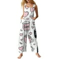 thumbnail image 1 of ASDFVBKG Valentine's Day Women's Overalls Jumpsuits Trendy One Piece Button Jumpsuits Pockets Wide Leg Onesie Heart Print Classic Loose Outfits White L, 1 of 5