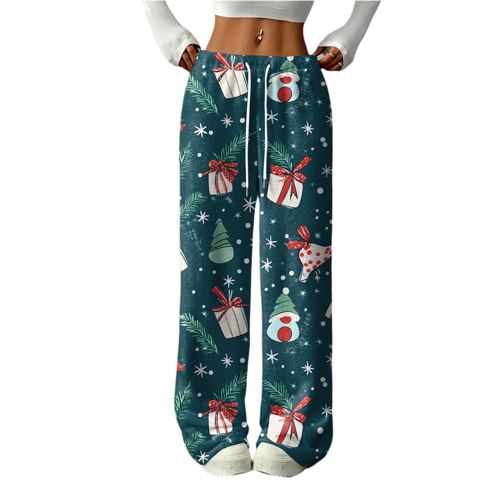 ASDFVBKG Women Christmas Pajama Pants Drawstring Fleece Mid-Waist ...