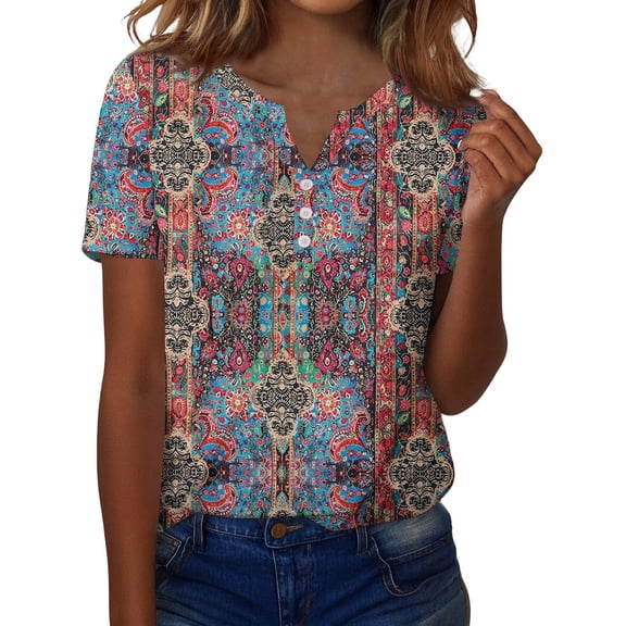 ASDFVBKG Women Floral Print Tees Shirts casual Valentines Day short Sleeve Blouse Crew Neck Summer Outfit Red S