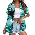 thumbnail image 1 of ASDFVBKG Women Hawaiian Shirt Soft Cool Summer Hawaii Shirts Floral Tropic Print V Neck T-Shirt Short Sleeve Button Up Tops Green L, 1 of 6