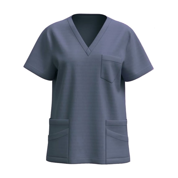 ASDFVBKG Women Scrubs Top Short Sleeve V-Neck Nursing Uniform with Pocket Solid Plus Size 2026 Casual Workwear Scrub Tops Gray M