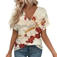 thumbnail image 1 of ASDFVBKG Women Summer Tops Comfortable Short Sleeve V-Neck Shirts Fashion Solid Relaxed Fit Loose Fit Outfits Red XL, 1 of 6