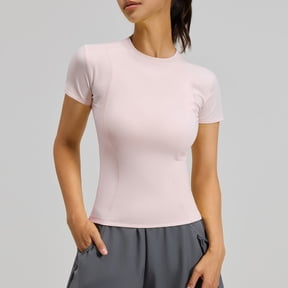 ASDFVBKG Women Workout Shirts 1Pack Athletic Compression Tee Dry Fit Yoga Gym Basic Tops Light pink S