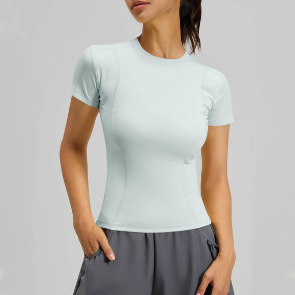 ASDFVBKG Women Workout Shirts 1Pack Athletic Compression Tee Dry Fit Yoga Gym Basic Tops Sky Blue S