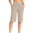 thumbnail image 1 of ASDFVBKG Women's 10" Bermuda Shorts with Pockets High Waisted Knee Length Shorts for Women Walking Workout Casual Khaki 2XL, 1 of 6