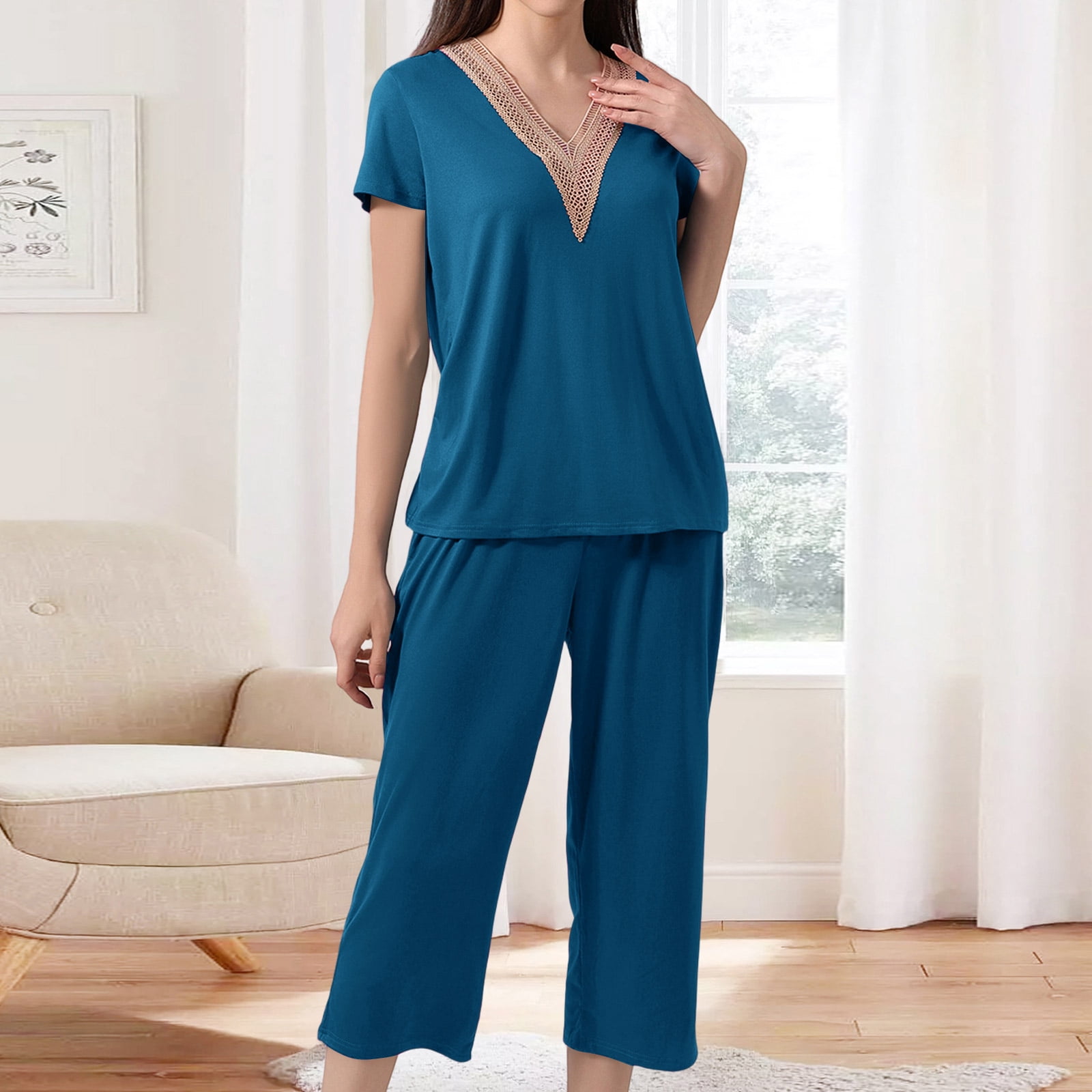 ASDFVBKG Women's 2026 Spring 2 Piece Short Sets V Neck Ruffle Short ...