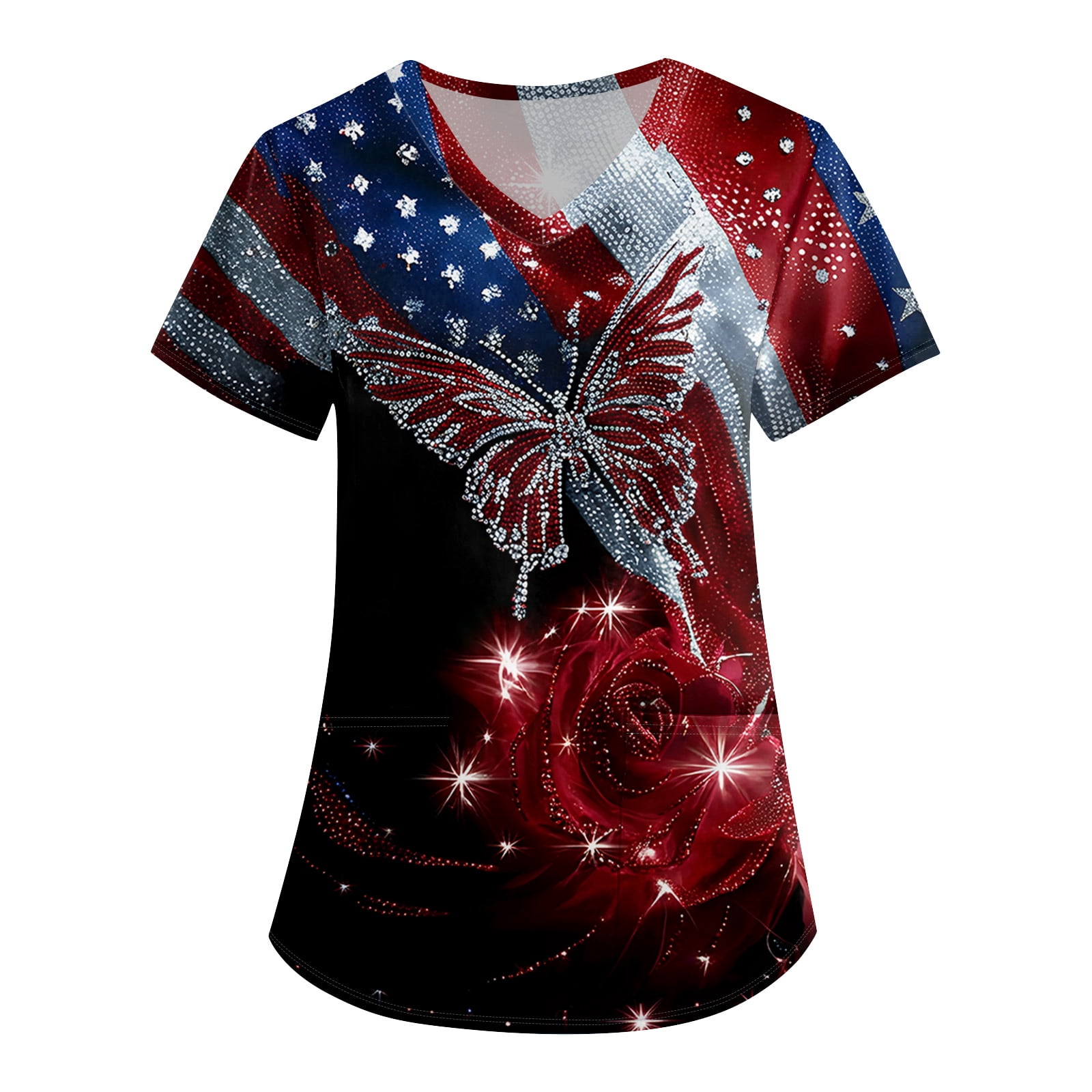 ASDFVBKG Women's 4Th of July Scrub Top Plus Size Short Sleeve V Neck ...
