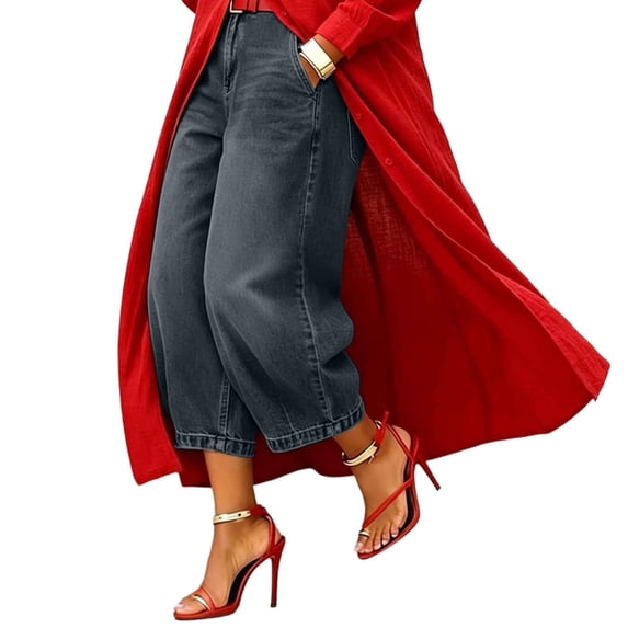 ASDFVBKG Women's Capri Jeans High Waisted 2026 Summer Fashion Wide Leg Summer Denim Capri Pants Black XXL