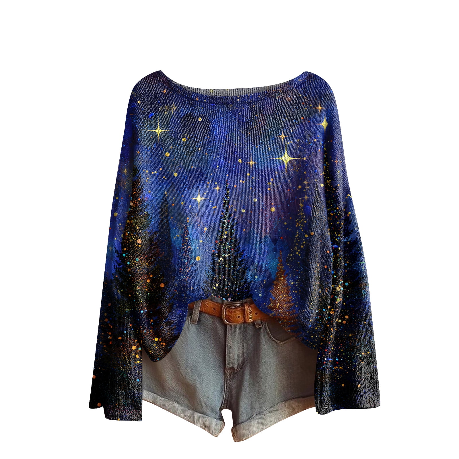 ASDFVBKG Women's Christmas Sweaters Christmas Graphic Crew Neck ...