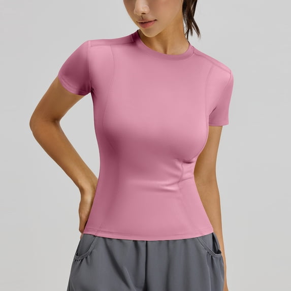 ASDFVBKG Women's Cotton Crop Tops Short Sleeve Crewneck Basic Tee Tight Fit Y2K Baby Tee Cute Casual Summer Going Out Tops Pink 3XL