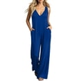 thumbnail image 1 of ASDFVBKG Women's Deep V Neck Sleeveless Jumpsuit Backless Summer Wide Leg Pants Rompers Blue L, 1 of 6