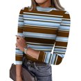 thumbnail image 1 of ASDFVBKG Women's Long Sleeve Mock Turtleneck Shirts Soft Basic Shirts Striped Print Tunic Fashion Top Casual Slim Fit Lounge Clothes Light Brown L, 1 of 4