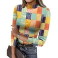 thumbnail image 1 of ASDFVBKG Women's Mock Turtleneck Long Sleeve T-Shirts Comfy Base Layer Tee Shirts Plaid Vintage Print Tunic Dressy Top Casual Slim Fit Lounge Clothes Multicolor S, 1 of 4