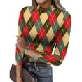 thumbnail image 1 of ASDFVBKG Women's Mock Turtleneck Shirts Comfortable Long Sleeve Base Layer Shirts Plaid Vintage Print Tunic Fashion Top Casual Slim Fit Business Outfits Clothes Watermelon Red XL, 1 of 4