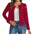 thumbnail image 1 of ASDFVBKG Women's Plus Size Sequin Jacket Open Front Sparkly Glitter Long Sleeve Blazer Cropped Trendy Coat Loose Fit Jackets Red 2XL, 1 of 4
