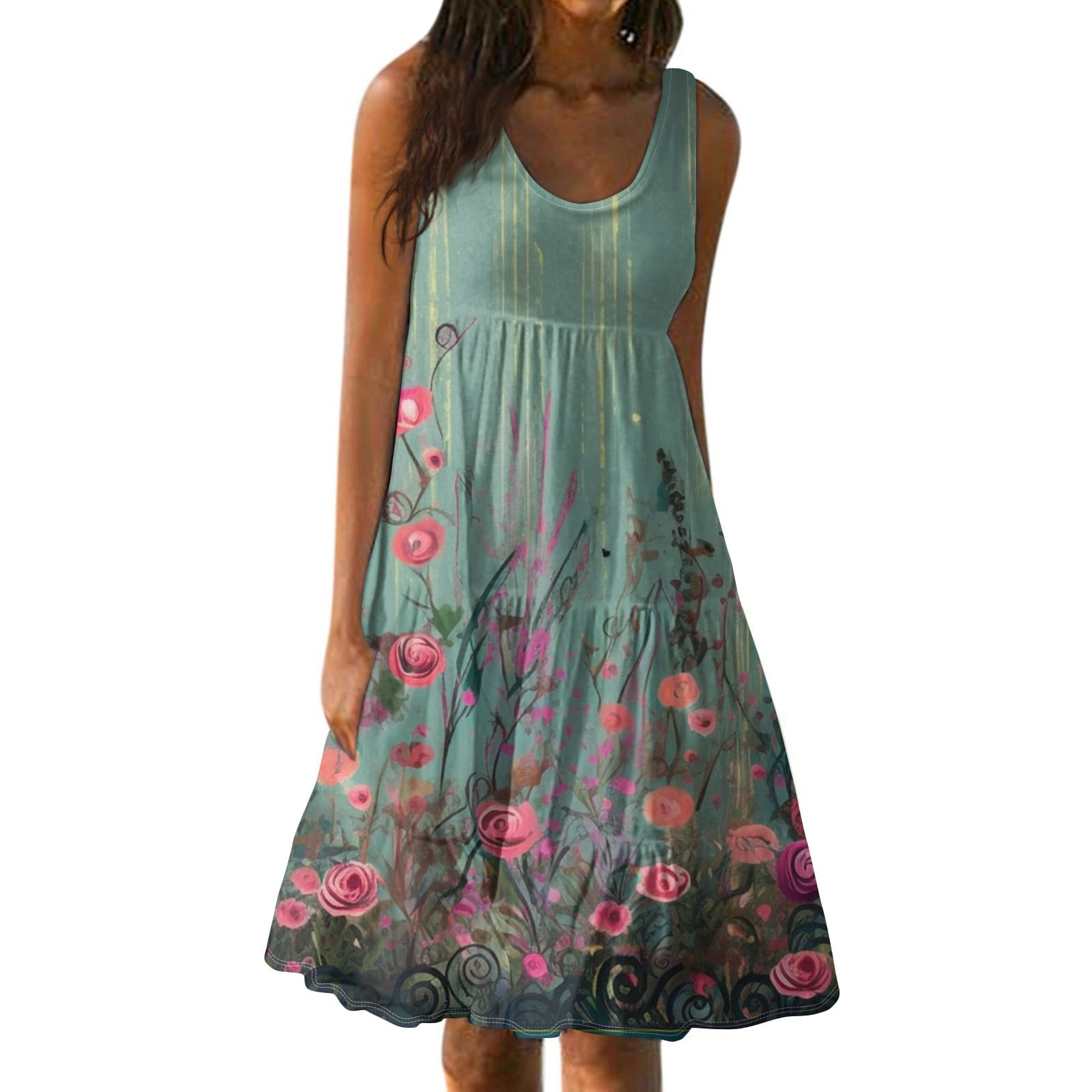 ASDFVBKG Women's Summer Dresses Sun Flowy Dresses Sleeveless Beach Swim