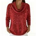 thumbnail image 1 of ASDFVBKG Women's Sweaters Knitted Cowl Neck Long Sleeve Solid Color Sweater Pullover Loose Comfy Casual Fall Dressy Sweater Red XL, 1 of 2