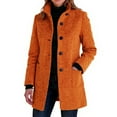 thumbnail image 1 of ASDFVBKG Women's Winter Pea Coat Mid Length Stand Collar Single Breasted Wool Blend Long Sleeve Peacoat Casual Thicken Button Down Loose Blazer Jacket Lightweight Overcoat Pockets Saffron M, 1 of 2