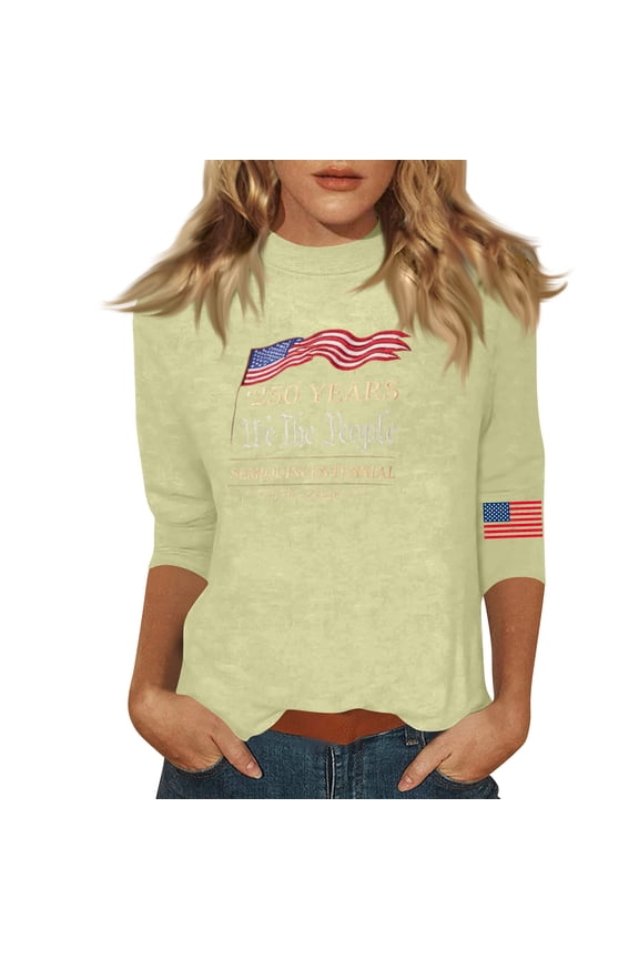 Womens American Flag Shirt Usa Flag 1776 Patriotic T Shirts Crewneck Usa Graphic Plus Size Tops Brown S