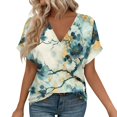 thumbnail image 1 of ASDFVBKG Womens Blouses Comfortable Short Sleeve V Neck T Shirts Dressy Solid Vacation Loose Fit Outfits Dark Green M, 1 of 6