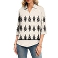thumbnail image 1 of ASDFVBKG Womens Blouses Spring Tops Soft 3/4 Length Sleeve V-Neck Collared Blouses Dressy Retro Floral Printed Relaxed Fit Loose Fit Outfits Clothes Beige S, 1 of 4