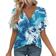 thumbnail image 1 of ASDFVBKG Womens Blouses Spring Tops Soft Short Sleeve V-Neck Tee Tops Dressy Solid Vacation Loose Fit Outfits Clothes Blue 2XL, 1 of 6