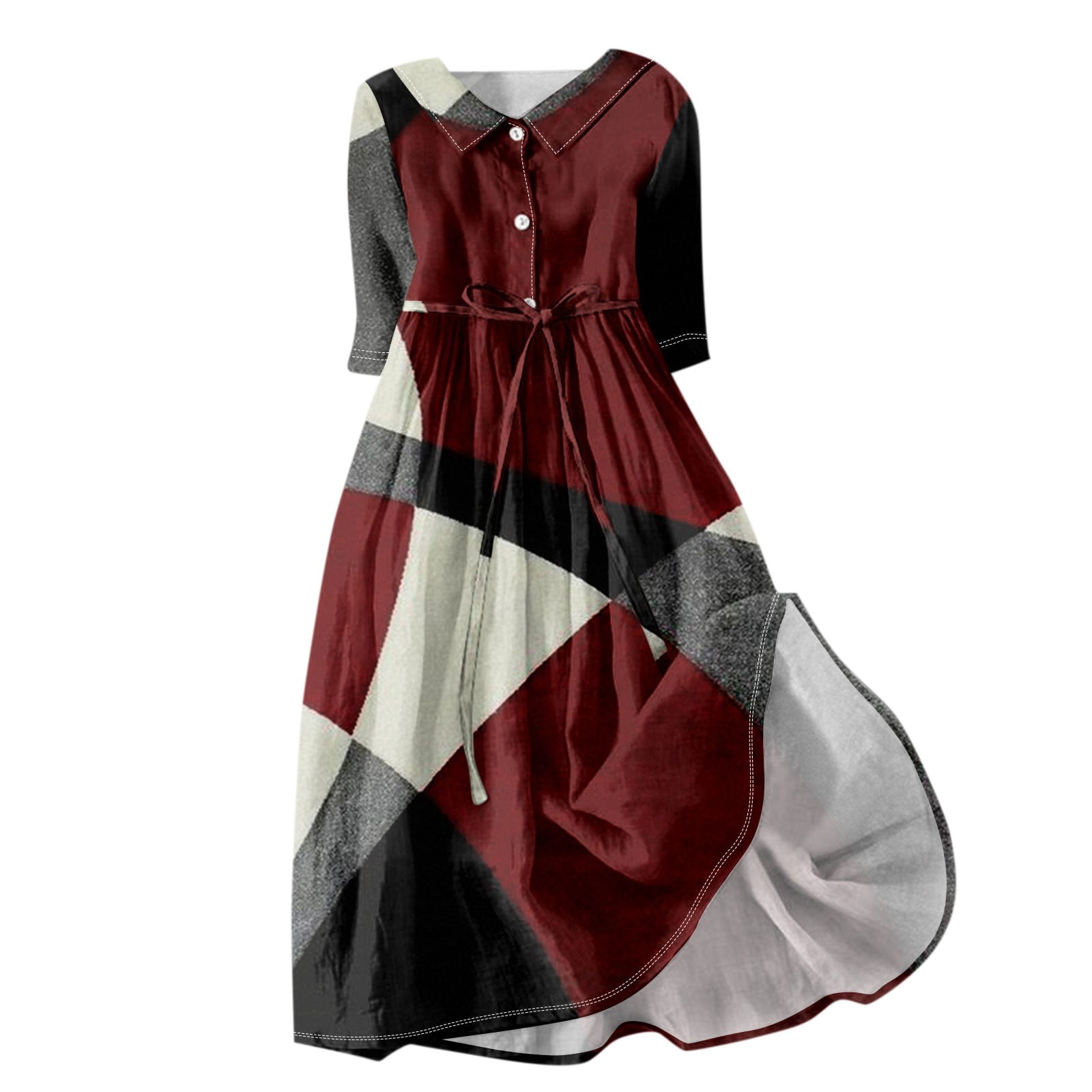 ASDFVBKG Womens Dresses Summer Vacation Beach Lapel Neck Button 3/4