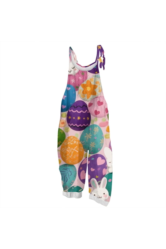Womens Easter Jumpsuit Plus Size Rabbit Graphic Print Wide Leg One Piece Overalls Loose Fit Trendy Clothes Onesie with Pocket Overalls Purple L