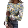 thumbnail image 1 of ASDFVBKG Womens Easter Tops Fashion Crew Neck Basic Long Sleeve Rib Fitted Pullover Ribbed Bunny Floral Printed Comfortable Outfits Clothing Blue M, 1 of 6