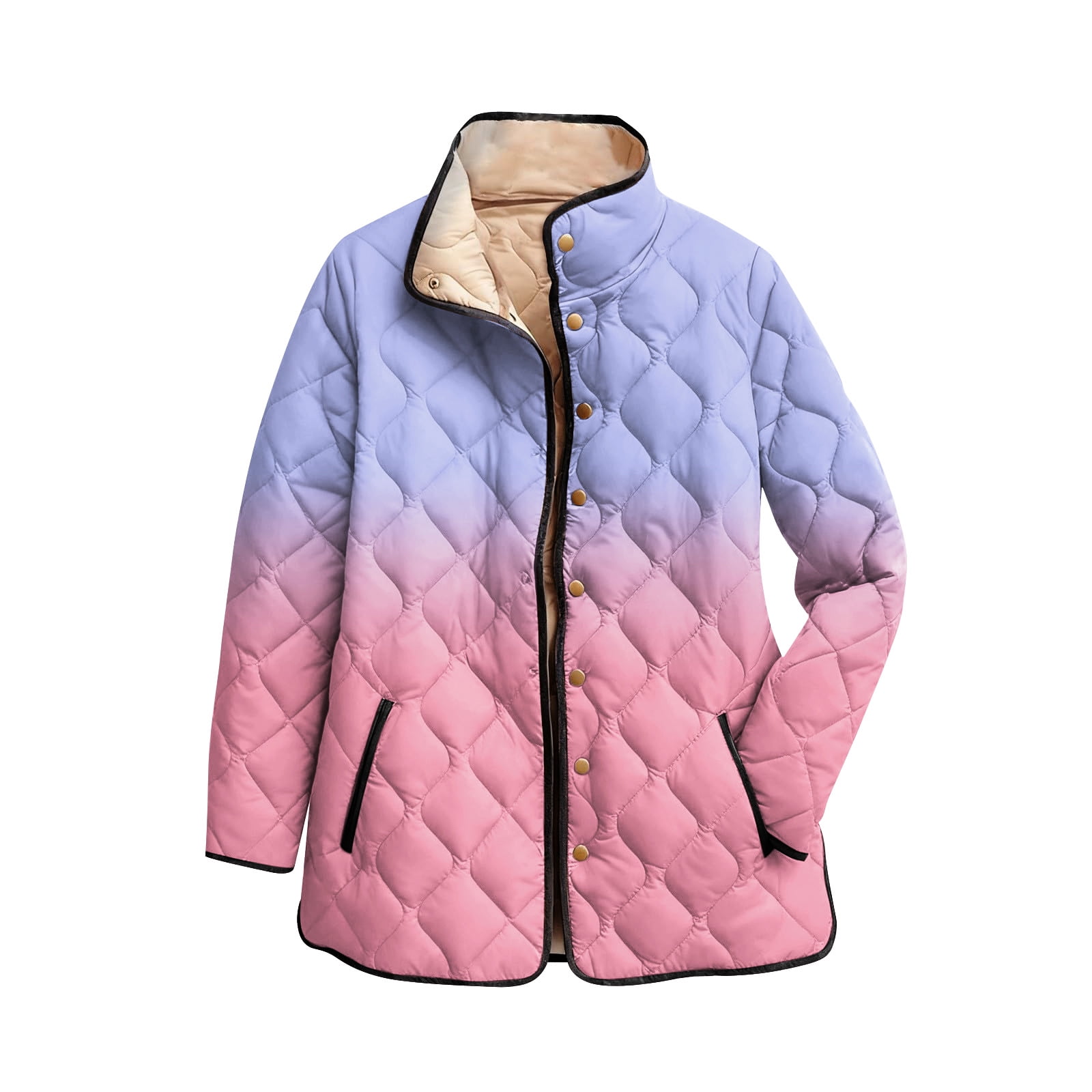 ASDFVBKG Womens Fall Jackets Long Sleeve Stand Collar Gradient Button ...