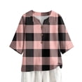 thumbnail image 1 of ASDFVBKG Womens Linen Shirts,3/4 Length Sleeve V-Neck T-Shirts Trendy Retro Striped Printed Tops Relaxed Fit Loose Fit Soft Tee Tops Pink L, 1 of 4