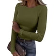 thumbnail image 1 of ASDFVBKG Womens Long Sleeve Crew Neck Shirts Basic Tee Ribbed Knit Fitted Light Fleece Tops Fall Outfits Underscrub Casual Outfits Green XL, 1 of 5