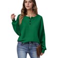 thumbnail image 1 of ASDFVBKG Womens Long Sleeve Henley Shirts Button Down Solid Casual Pullover Waffle Comfortable Fashion Blouse Loose Fall Winter Tunics Tee Tops Dark Green XL, 1 of 5