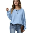 thumbnail image 1 of ASDFVBKG Womens Long Sleeve V Neck Tops Henley Shirts Button Down Solid Casual Pullover Waffle Leisure Fashion Blouse Loose Fit 2025 Fall Tunic Tee Tops Blue XL, 1 of 4