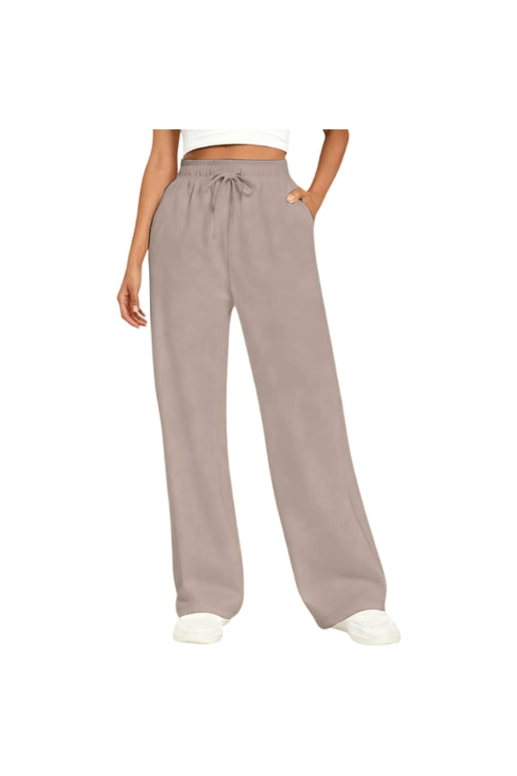 Womens Pants Straight Leg Cozy Drawstring Waist Dressy Pants Casual Baggy Trousers with Pockets Camel 2XL