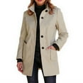 thumbnail image 1 of ASDFVBKG Womens Pea Coat Mid Length Stand Collar Single Breasted Wool Blend Long Sleeve Peacoat Casual Thicken Button Down Loose Blazer Jacket Lightweight Coat Outerwear Pockets Beige L, 1 of 2
