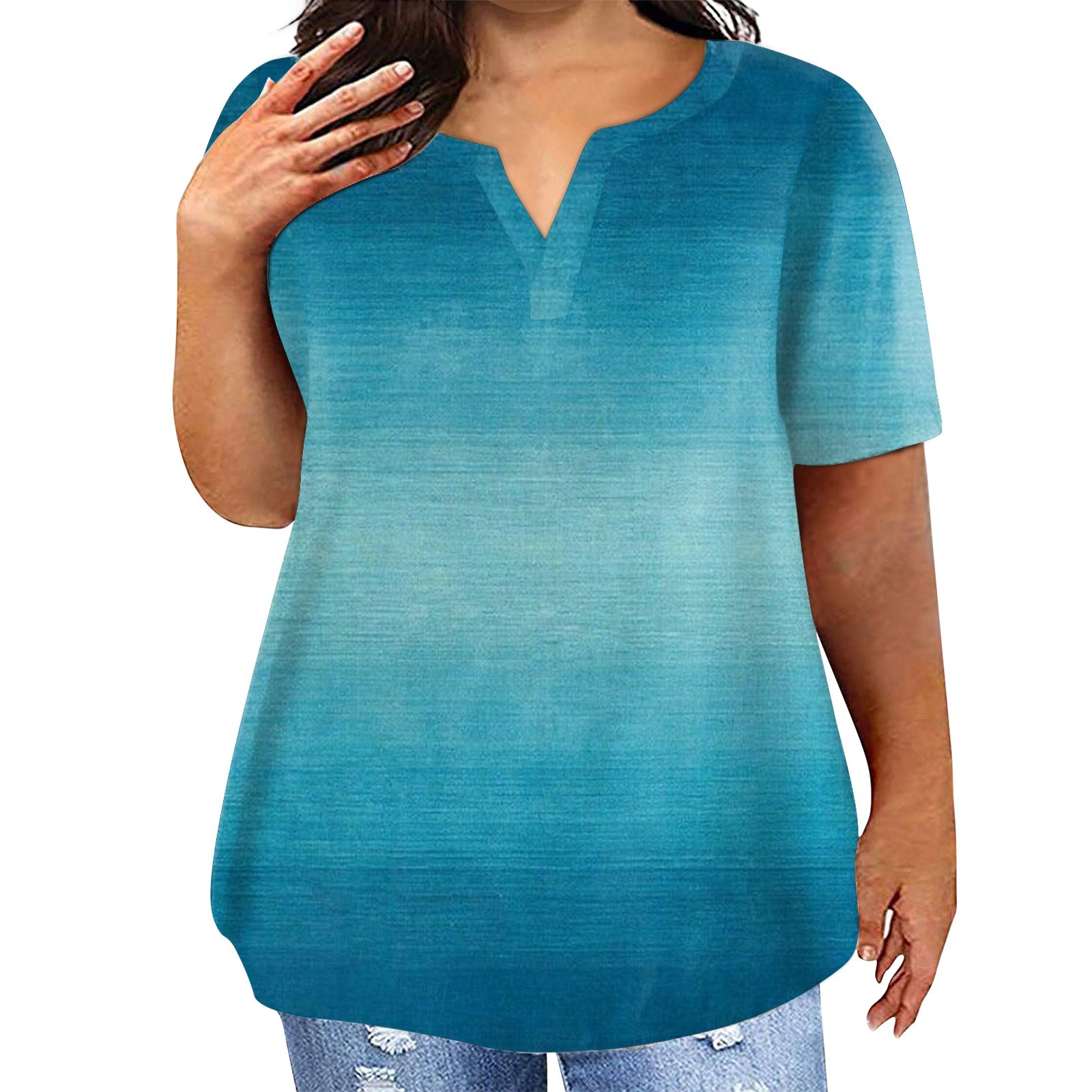 ASDFVBKG Womens Plus Size Tops Summer 5 Plus Size Blouses V Neck