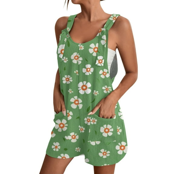 ASDFVBKG Womens Rompers Summer Vacation Outfits Suspenders Sleeveless Overalls Casual Loose Wide Leg Flowy Shorts Jumpers with Pockets Green 3XL
