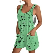 ASDFVBKG Womens Rompers for Summer Sleeveless Boho Shorts Jumpers Wide Leg Casual Suspenders Overalls with Pockets Green L