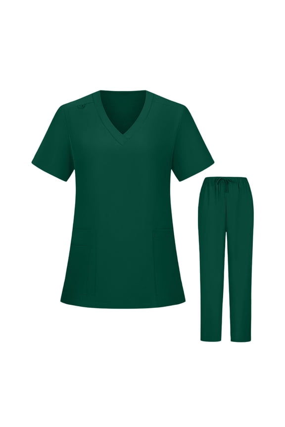 Womens Scrub Sets V Neck Short Sleeve Jogger Suits with Pockets Nurse Tops & Cargo Pant 2025 Medical Nursing Uniform Casual Workwear Scrub Sets Dark Green S