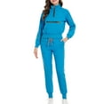thumbnail image 1 of ASDFVBKG Womens Scrubs Set Zipper Collar Nursing Uniform Scrub Tops Long Sleeve Jogger Pants Drawstring Solid for Women Scrub Suit with Pockets Sky Blue L, 1 of 4